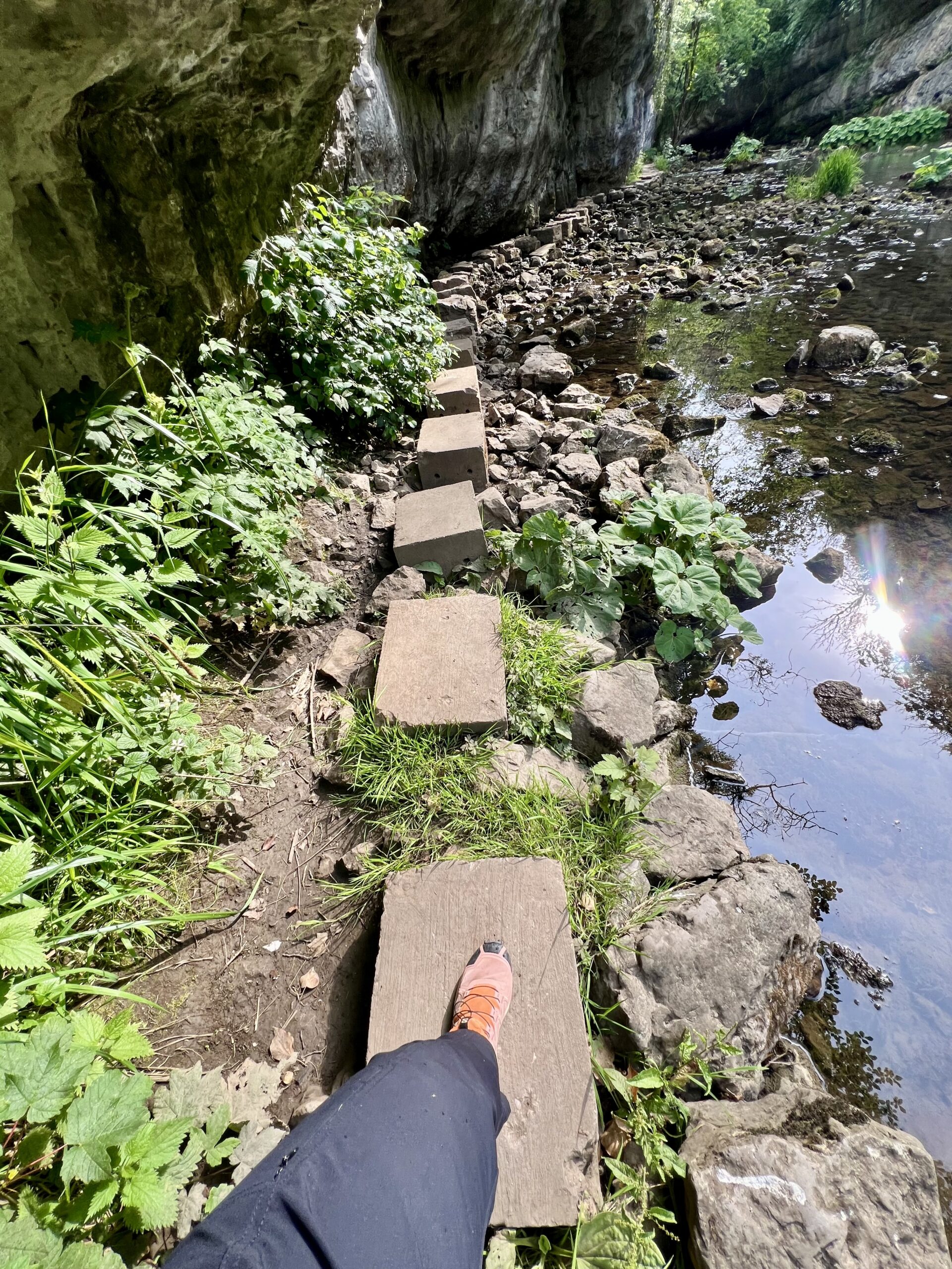 Chee Dale stepping stones in England's Peak District