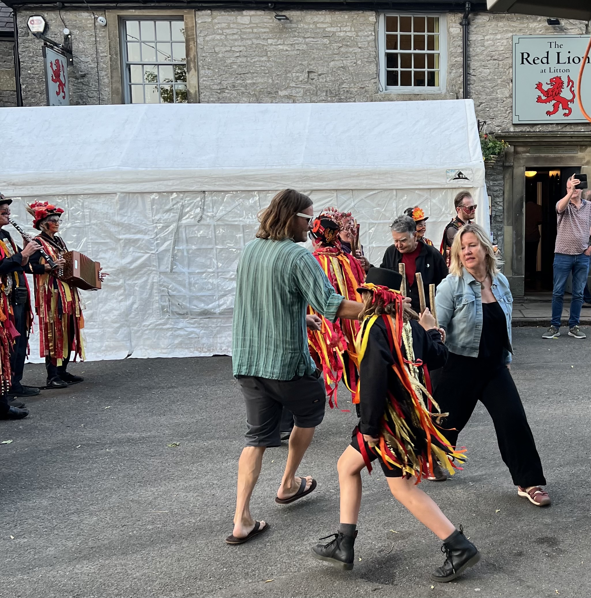 Dancing with the colorful Morris Dancers at the Red Lion Inn