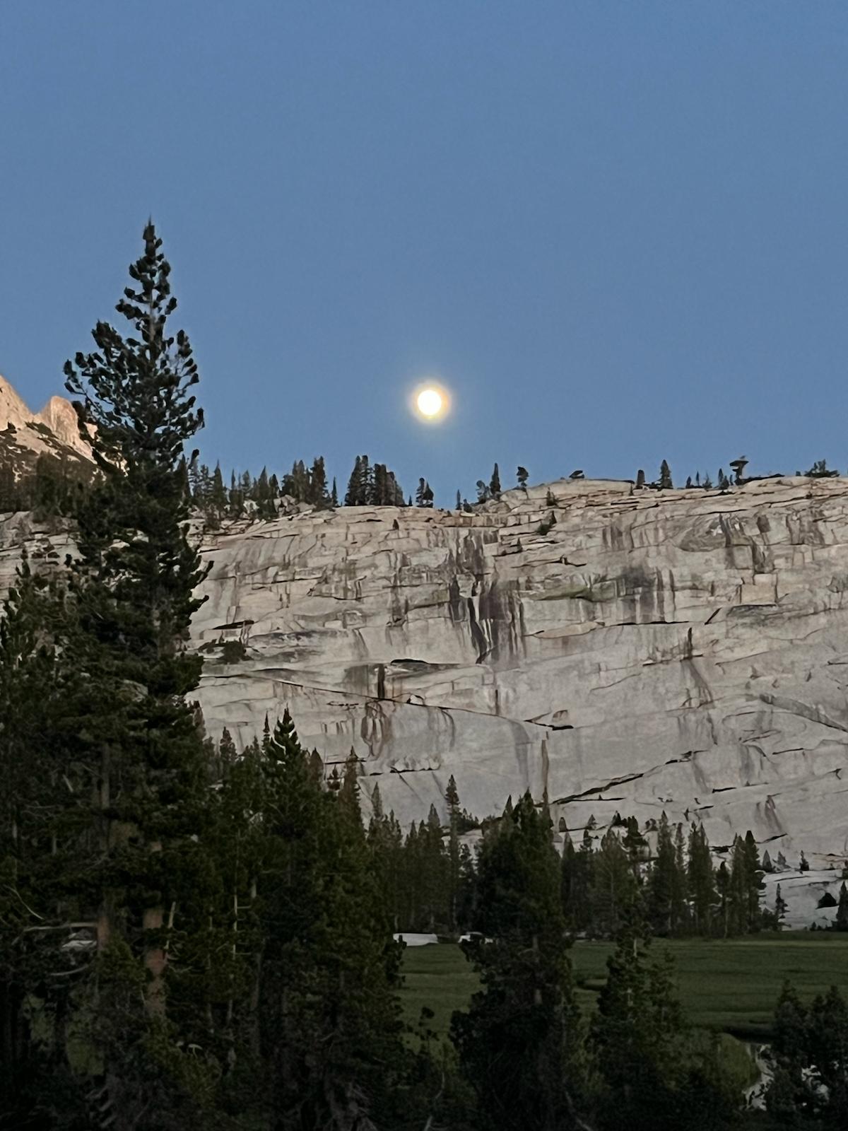 Full moon in Yosemite above Cathedral Lakes camp site Full moon in Yosemite above Cathedral Lakes camp site