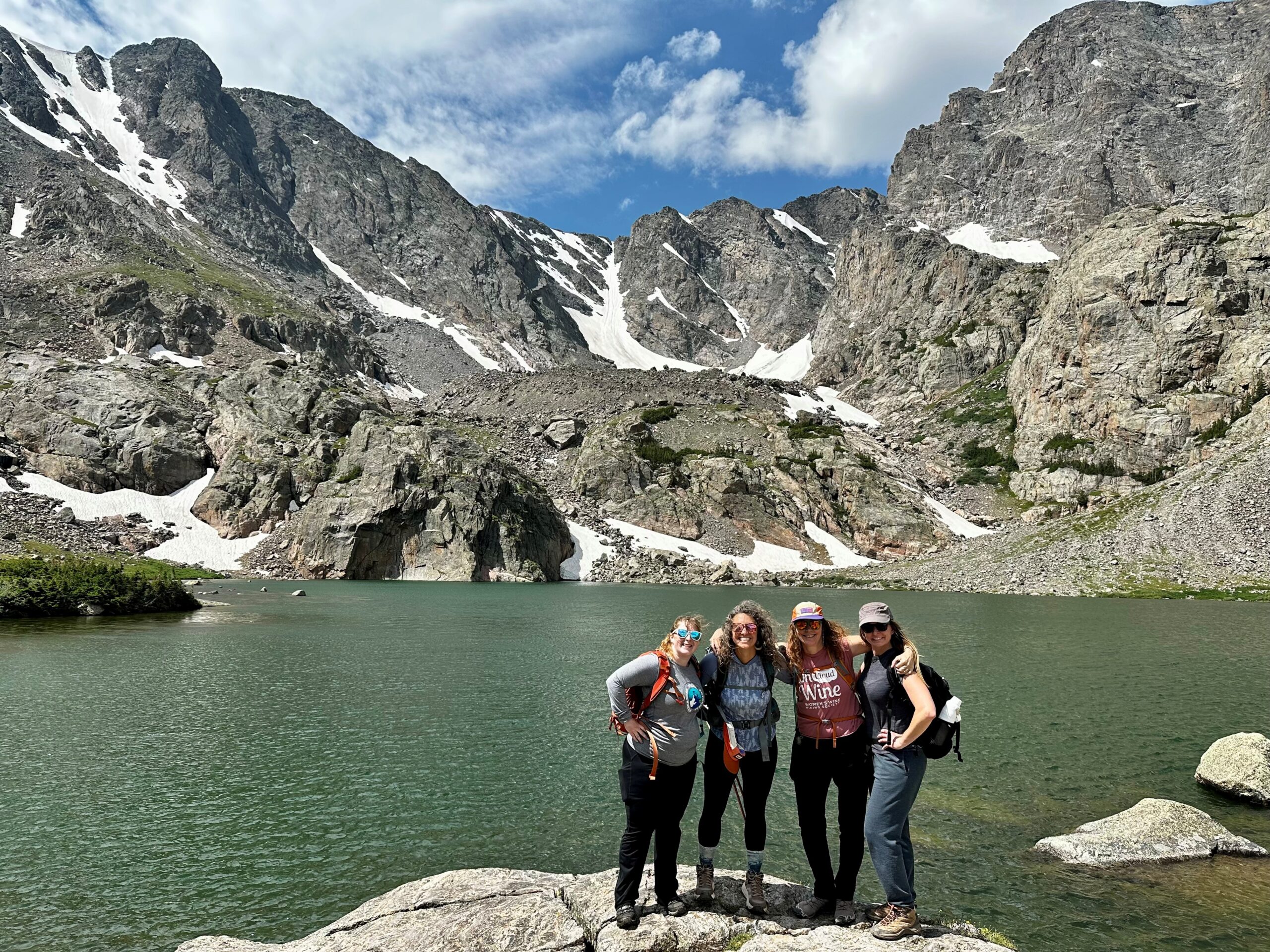 Ambassadors Tara and Nicole with Women's Wine Hiking Society Co-founders Angelique and Cindy at Rocky Mountain National Park