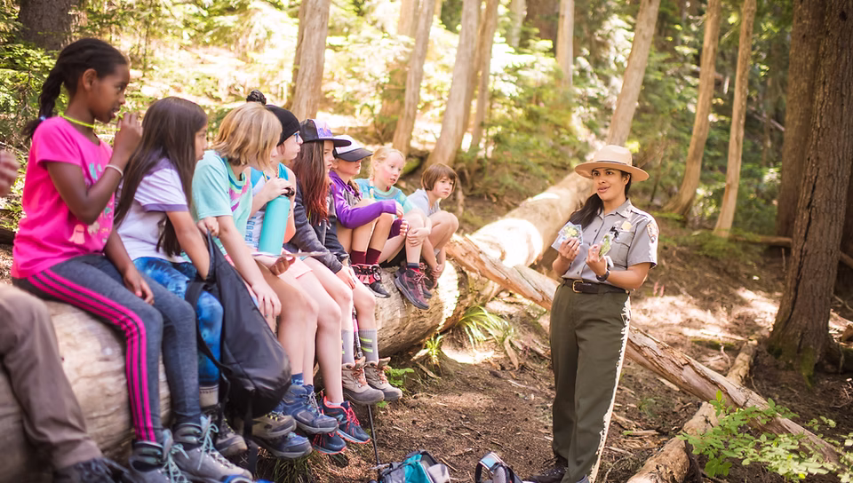 SheJumps, 501(c)(3) nonprofit organization helping girls get into the outdoors - girls learning from a national park ranger