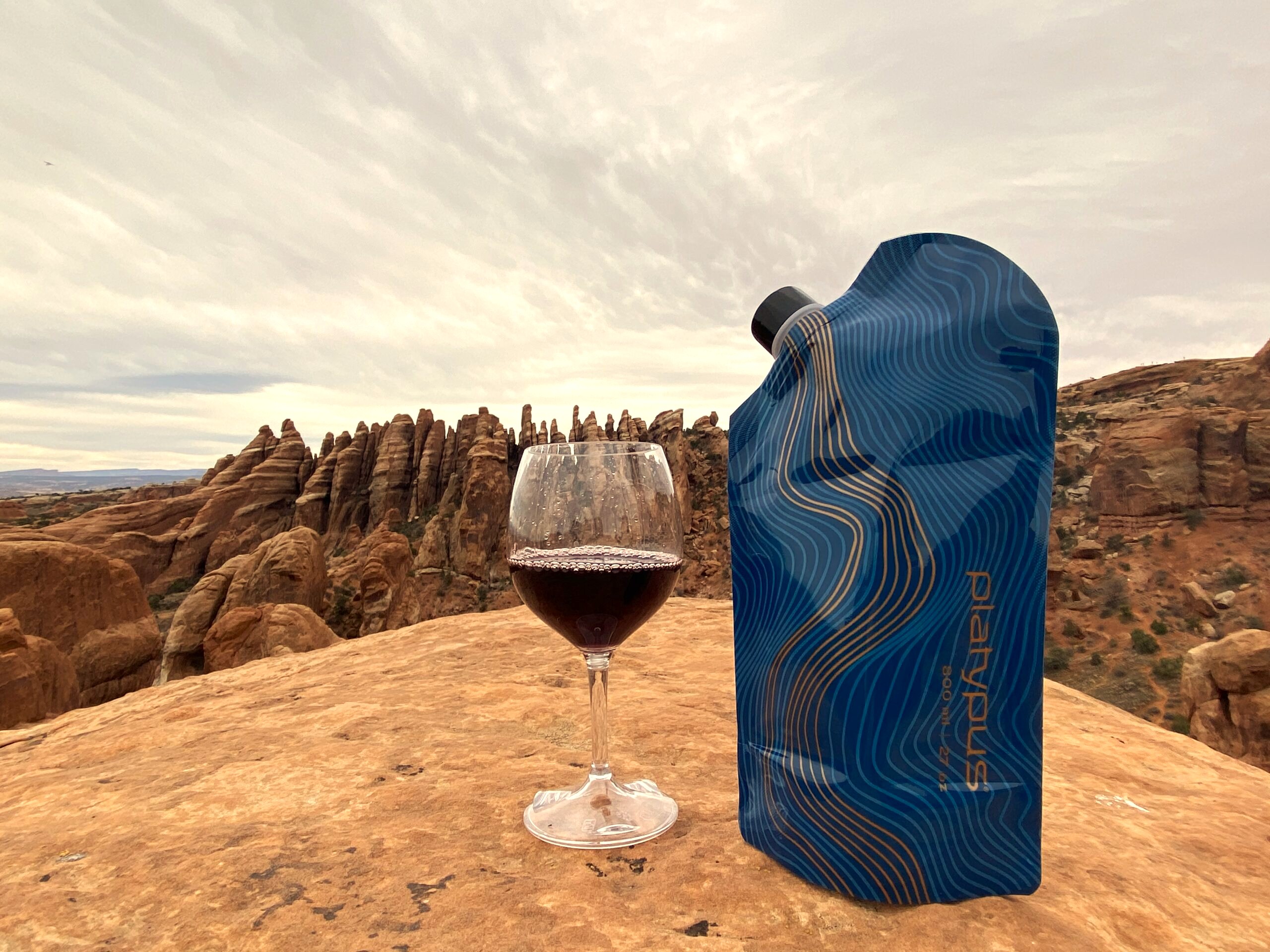 Platypreserve plastic wine carafe and GSI nester at Arches National Park