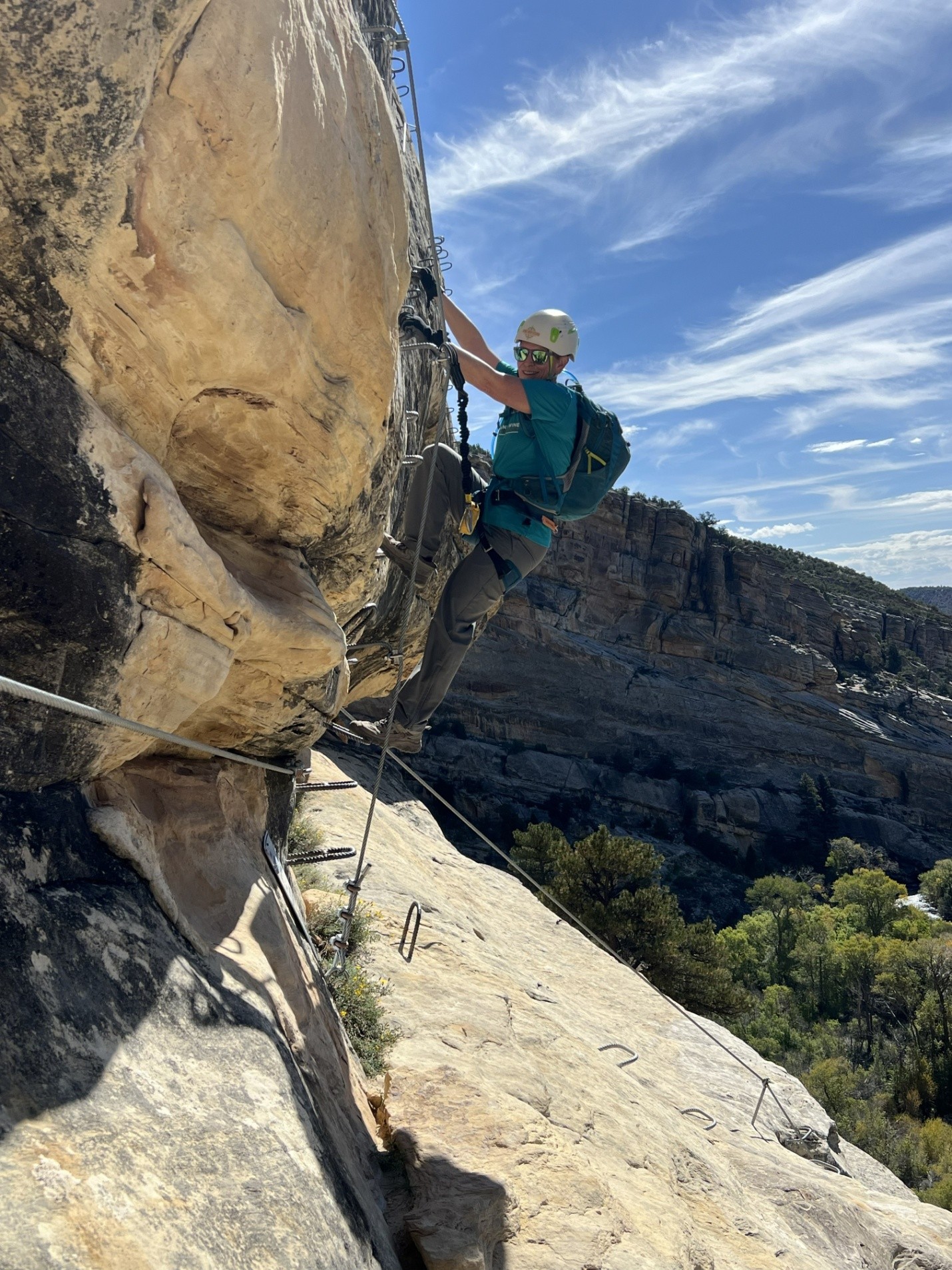 Climbing the ladder rungs on Ashley Gorge via ferrata