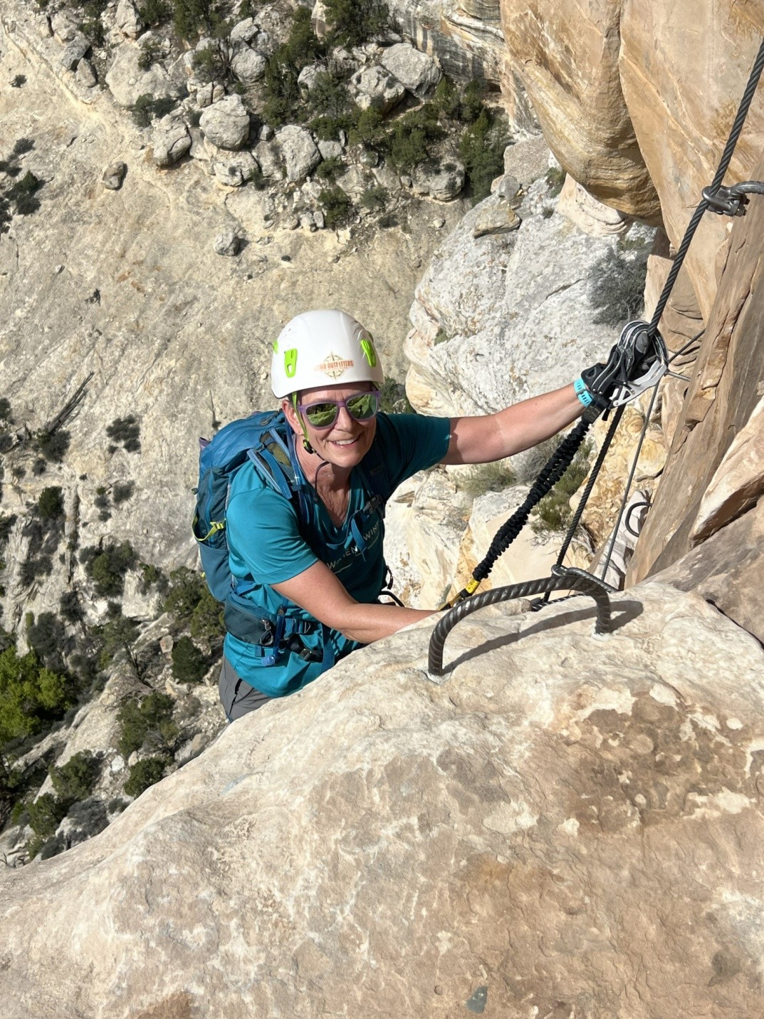 On the rebar ladder of the Ashley Gorge via ferrata